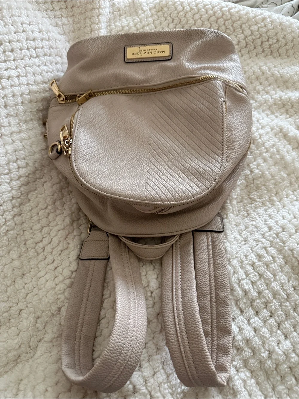 Marc New York Light Beige Textured Backpack with Gold Hardware Clean
